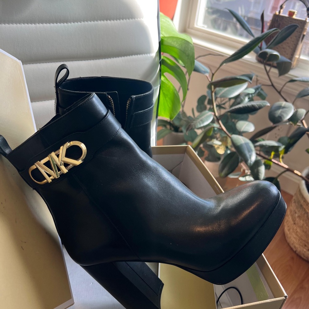 Michael Kors Black Ankle Boots with Gold Logo